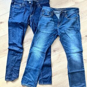 Express Men's Dark and Light Blue Slim Jeans